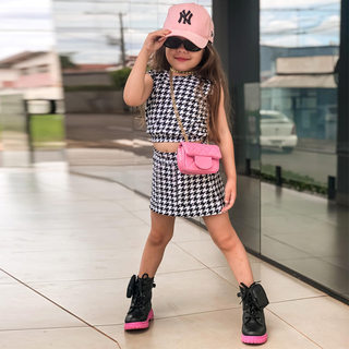 网红KIDS Girls' summer sleeveless plaid vest A-line skirt su