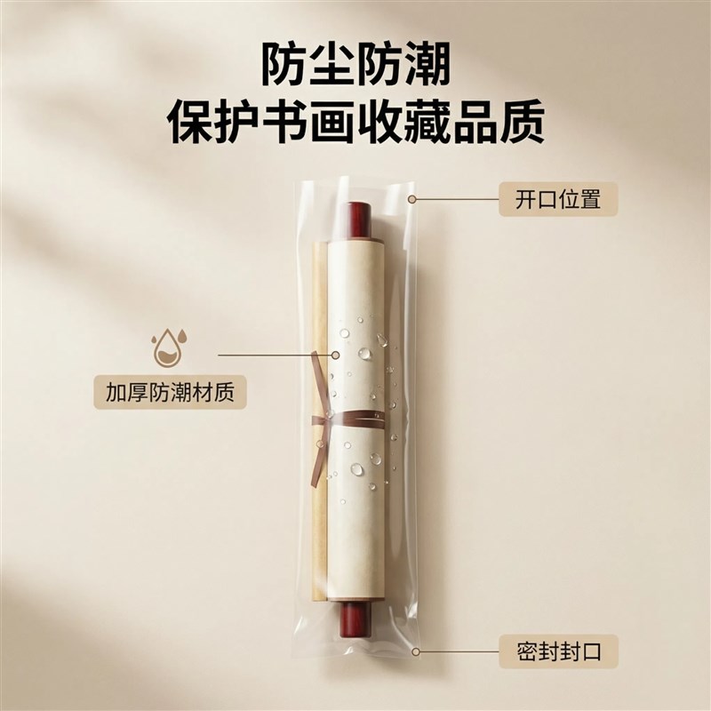 热销字画袋书法长卷收纳袋文创宣纸密封袋卷轴画轴专用保护袋长塑