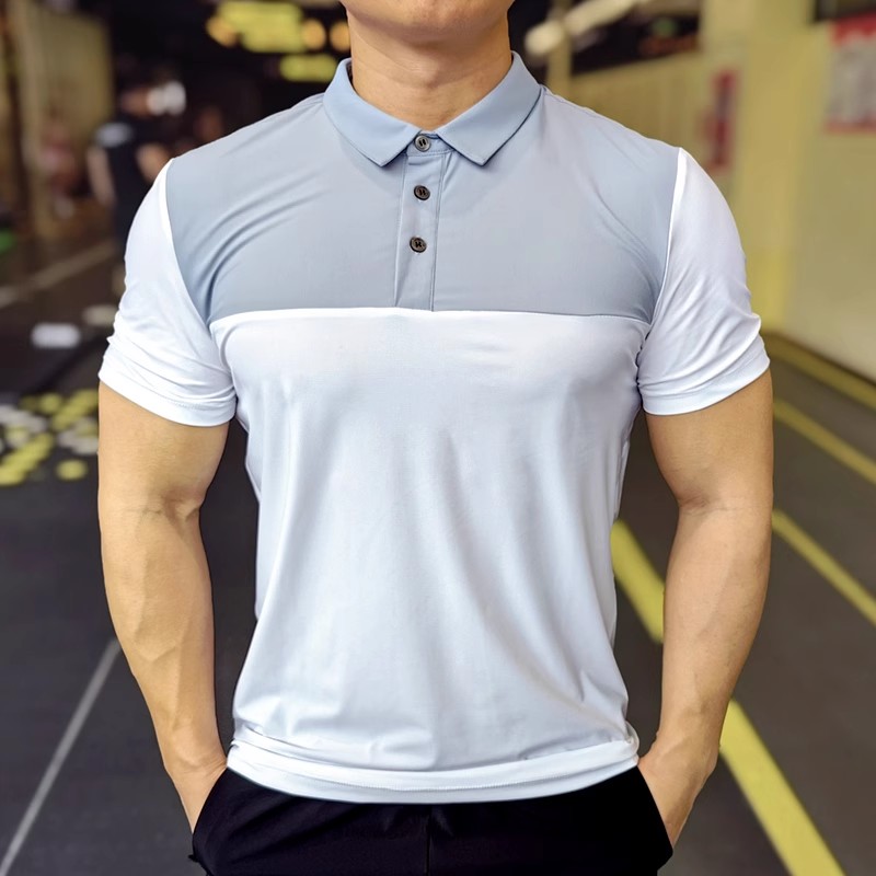 运动POLO衫男短袖夏季速干透气高弹力健身衣圆领跑步训练服工服