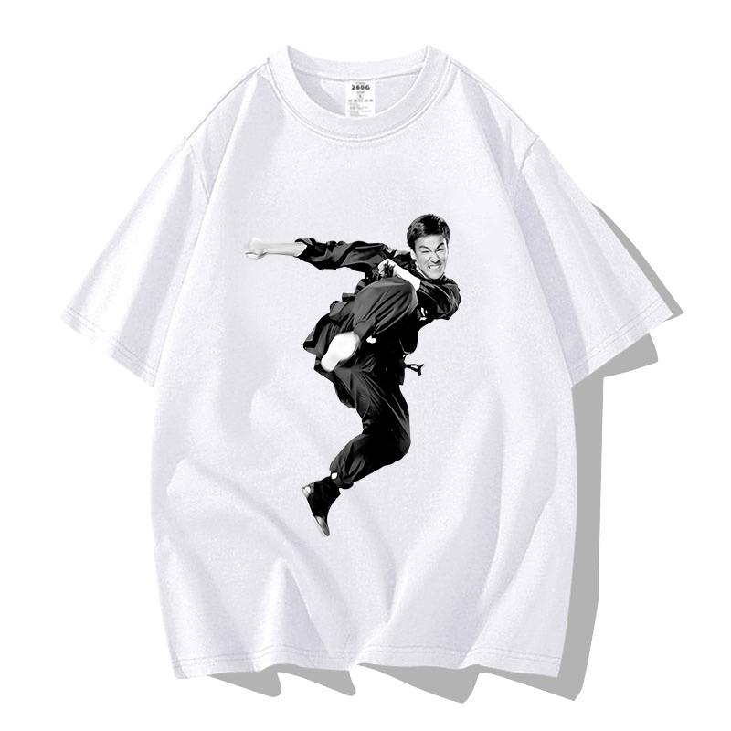 2024年新款李小龙印花短袖t恤水洗中国功夫人像复古怀旧休闲街头