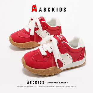 ABCkids童鞋女童运动鞋秋季儿童防滑软底跑步鞋中大童红色德训鞋