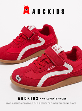 ABCkids童鞋儿童德训鞋女孩秋季女童鞋子运动鞋中大童红色板鞋女