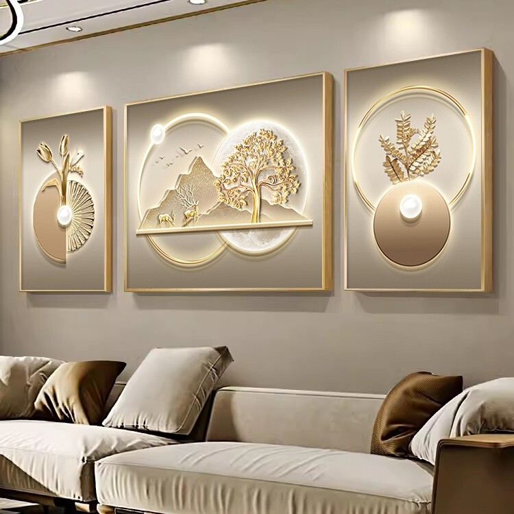 GULAGOS 发财树靠山抽象客厅装饰画轻奢沙发背景墙挂画三联墙壁画,家居饰品,现代装饰画,淘宝优惠券,粉丝福利购,淘宝优惠卷