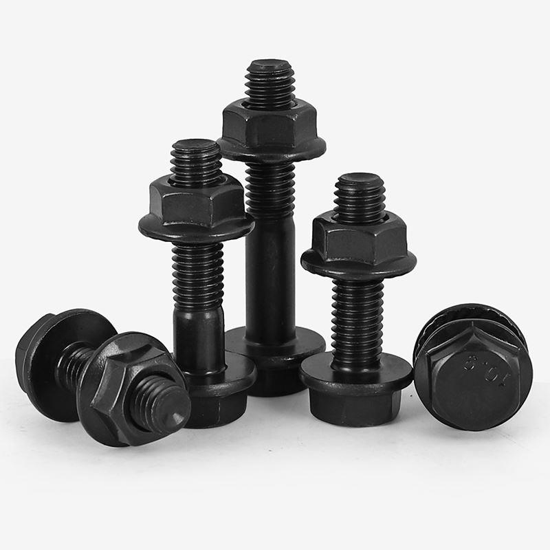 10.9级外六角法兰面螺丝发黑加大带垫螺丝螺母组合套装M6M8M10M12