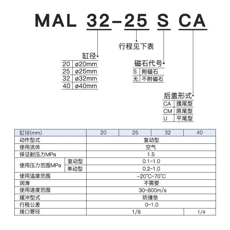 星辰 MAL40/32-125-50-75-100-150-175-200-225-300-275 迷你气缸