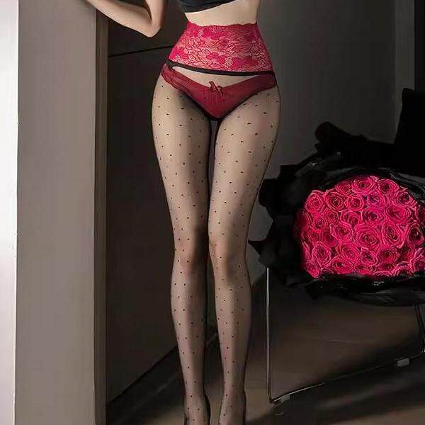 极光油亮波点丝袜蕾丝无缝性感油光黑丝白丝连裤袜情调免脱超薄