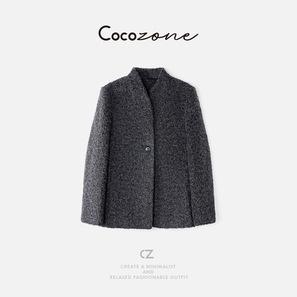 COCO ZONE 刘一一“亨利大衣”绵羊毛混纺一粒扣V领外套CD2A2184