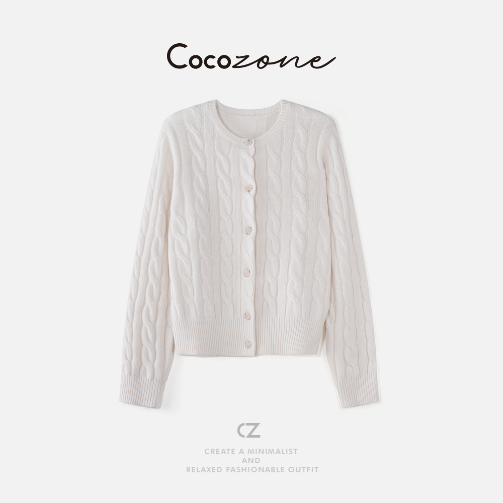 COCO ZONE 刘一一“绞花毛衣”100绵羊毛圆领羊毛衫 CD2A2516
