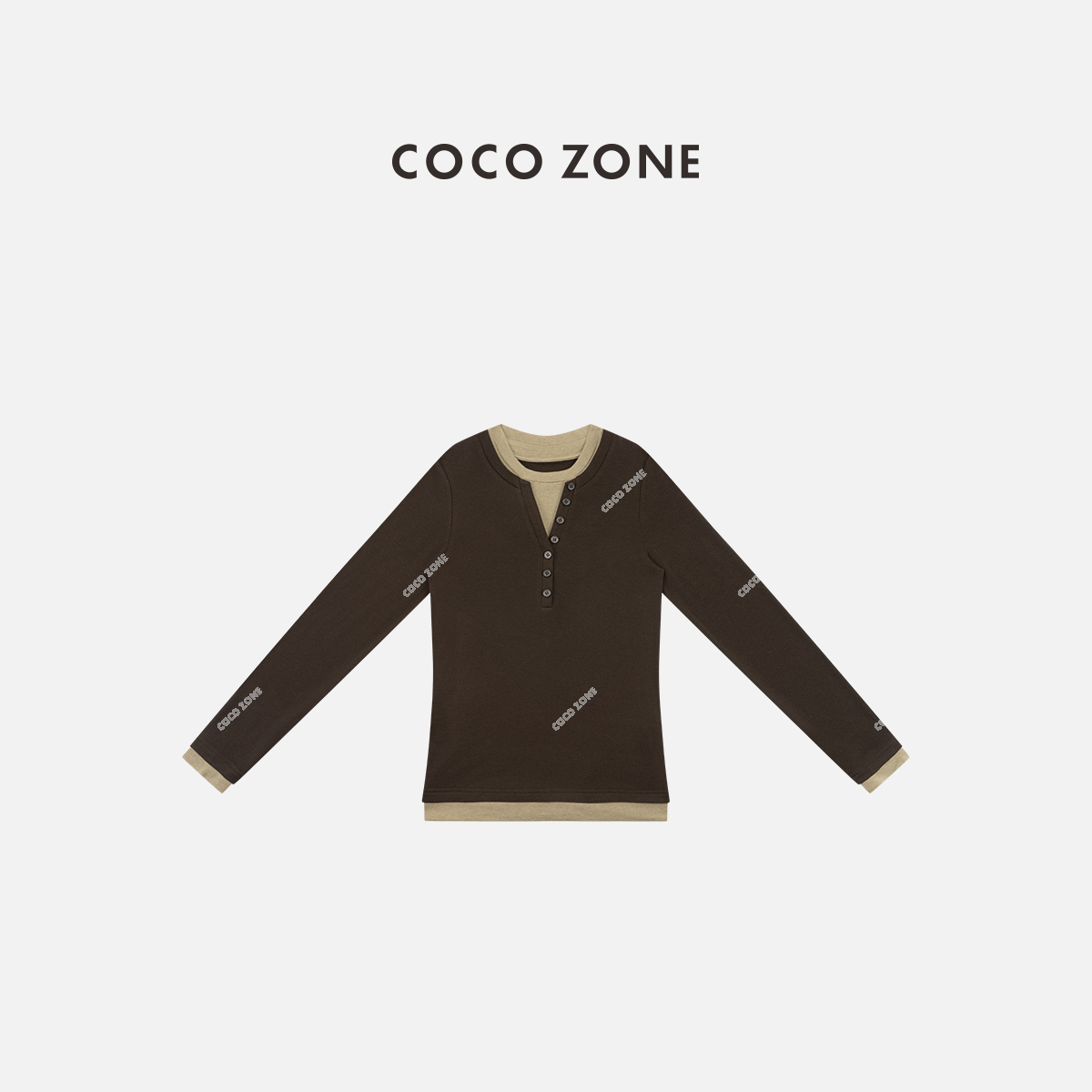 COCO ZONE 刘一一超级单品春秋季假两件圆领简约打底衫女CC1C2146