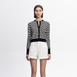 外套长袖 COCO 黑白条纹开衫 初秋经典 针织上衣23C18259 ZONE刘一一