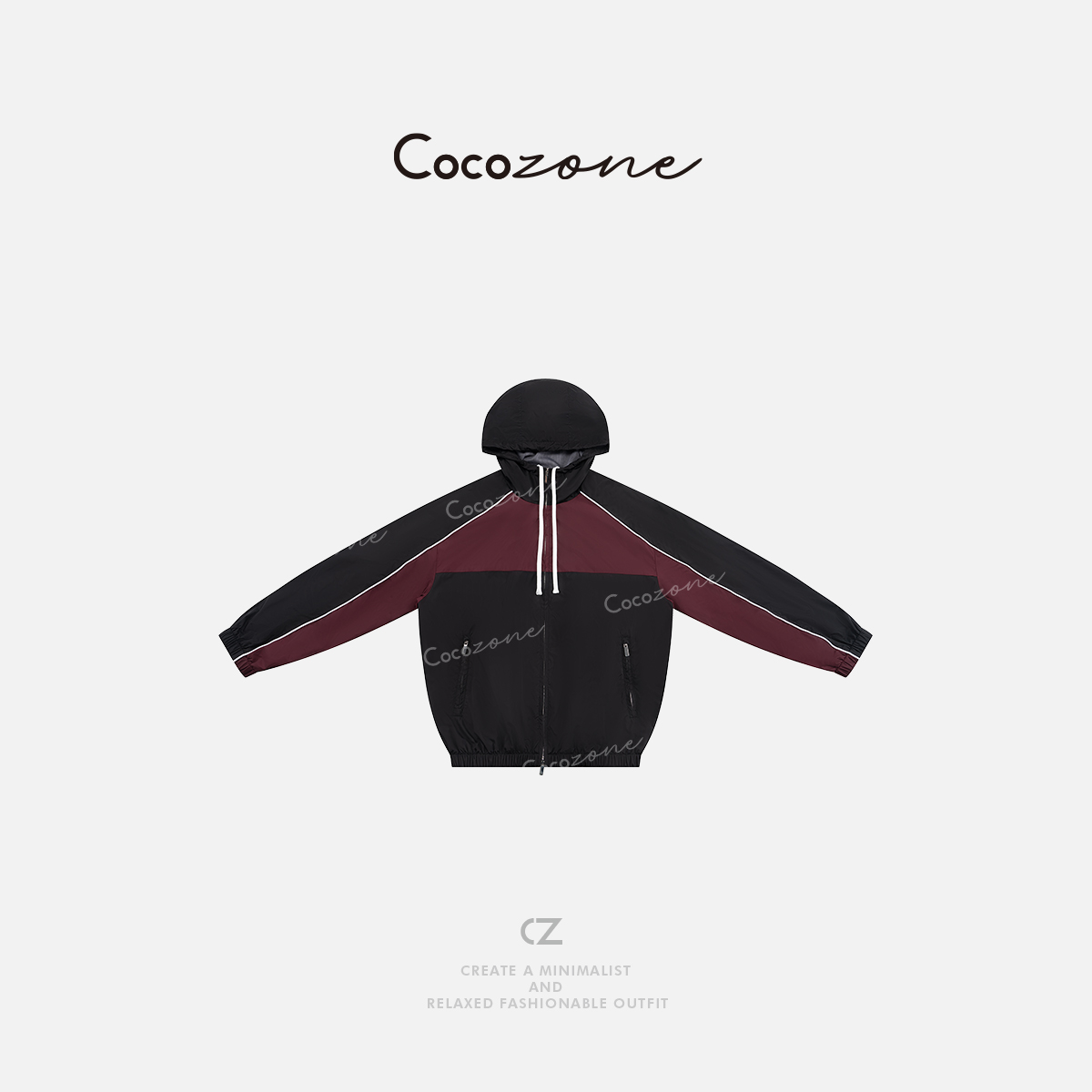 COCOZONE刘一一 2025春季新款美式复古撞色休闲连帽冲锋衣外套女