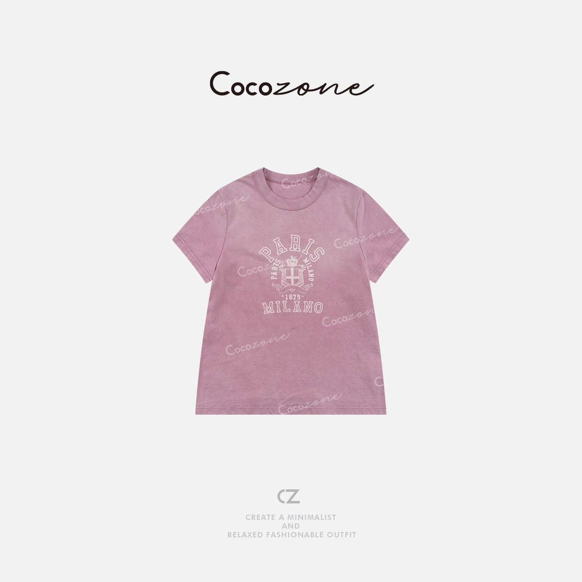 COCO ZONE  100棉设计感字母印花圆领短袖T恤ACD1A0201