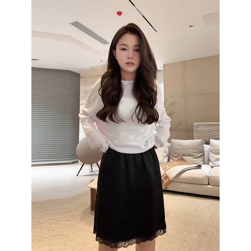 COCO ZONE 刘112025夏季新款高级感蕾丝花边拼接气质百搭半身裙