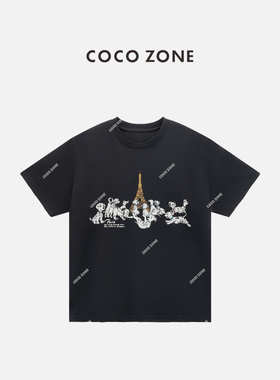 COCO ZONE 刘11 复古小众拼色T恤百搭卡通短袖上衣CC2B1081