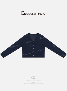 COCO ZONE刘11 简约藏蓝色轻薄单排扣毛针织开衫CD1A0396