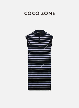 COCO ZONE 刘11 夏季POLO领连衣裙短袖气质长裙CC2B1216