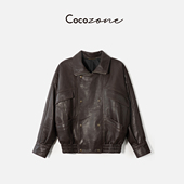 ZONE 羊皮革翻领拉链皮衣 刘 入场券 CF2H0304 一一 COCO