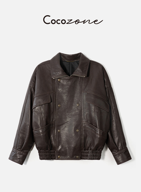 COCO ZONE 刘 一一 “入场券”羊皮革翻领拉链皮衣 CF2H0304