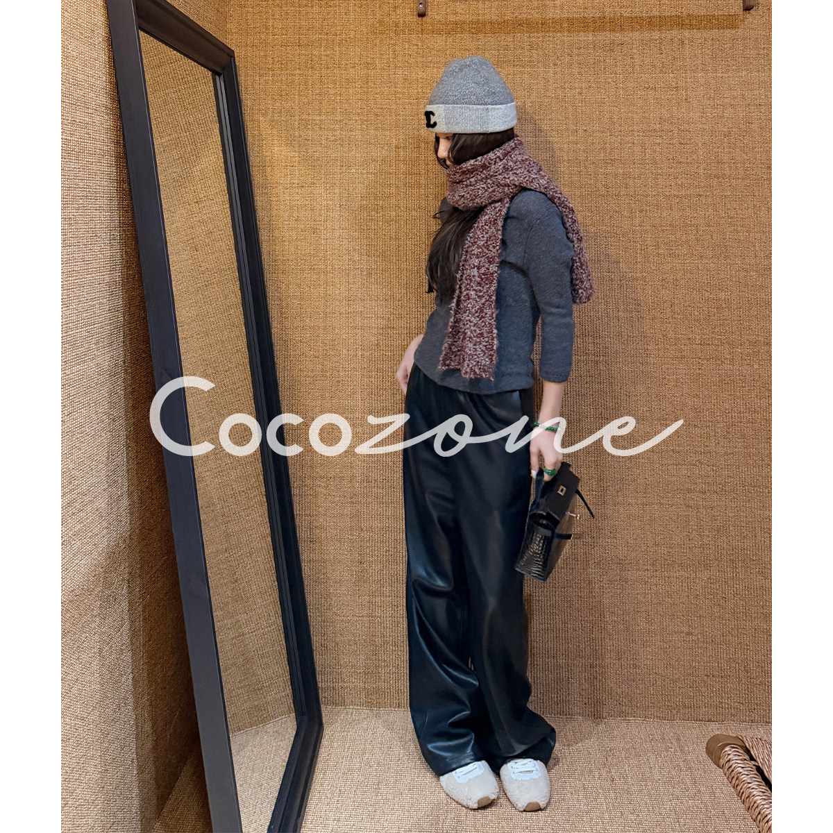 COCO ZONE 刘一一 "VIC皮裤"松紧腰阔腿简约质感皮裤CD1A1439,女装/女士精品,皮裤,淘宝优惠券,粉丝福利购,淘宝优惠卷