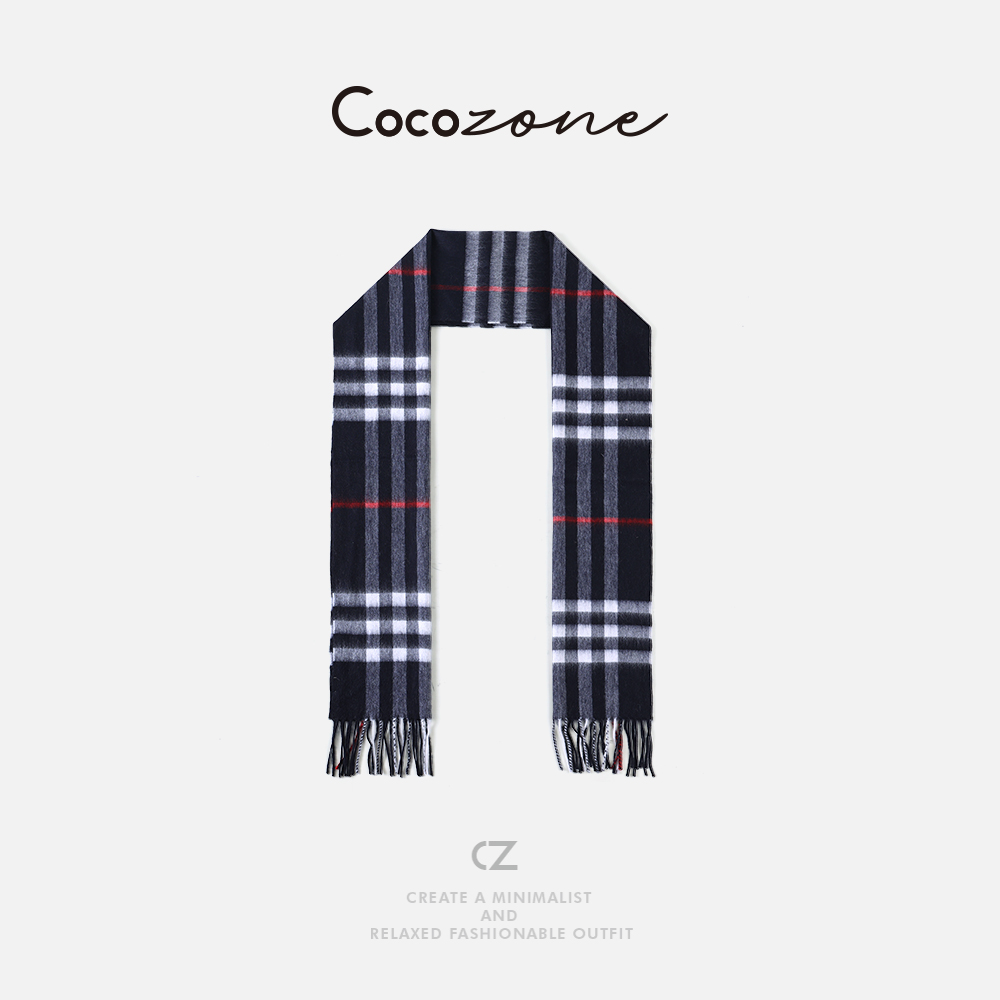 COCO ZONE 刘一一 100山羊绒格纹围巾经典针织围脖披肩 CD2A2659