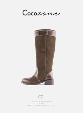 COCO ZONE 刘11​ 美式通勤美拉德经典搭扣撞色拼接长筒靴子女