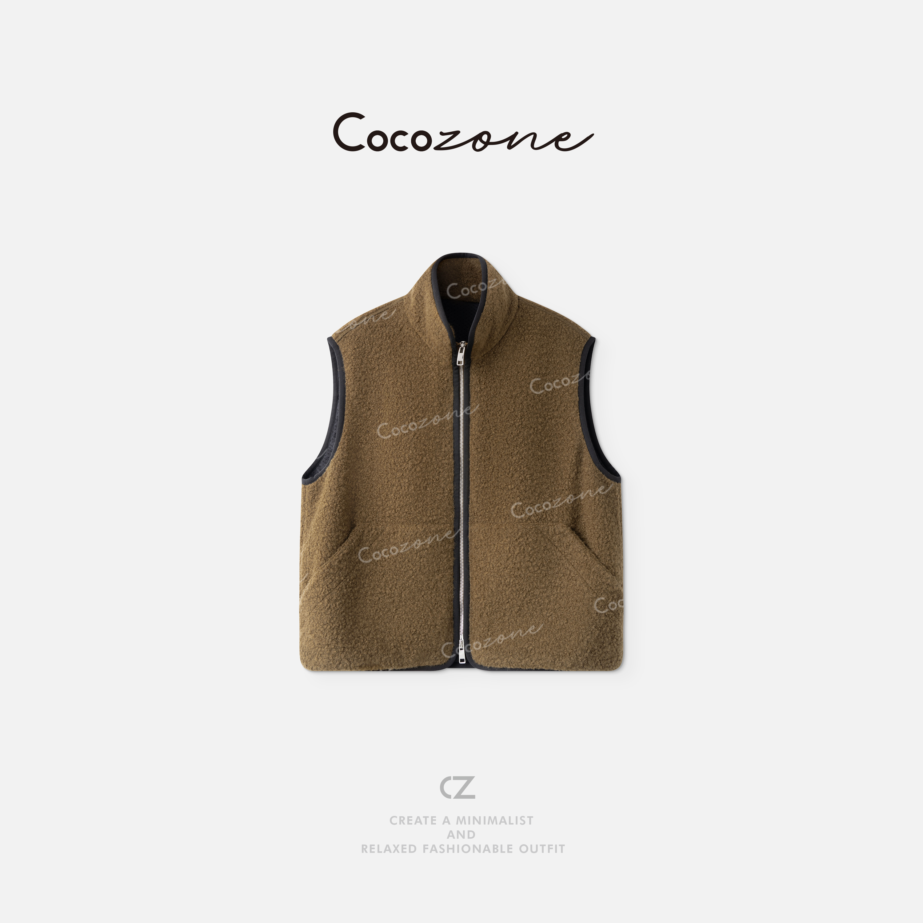 COCO ZONE 刘一一“呼伦马甲”羊毛混纺立领老钱风马甲 CD1A1298