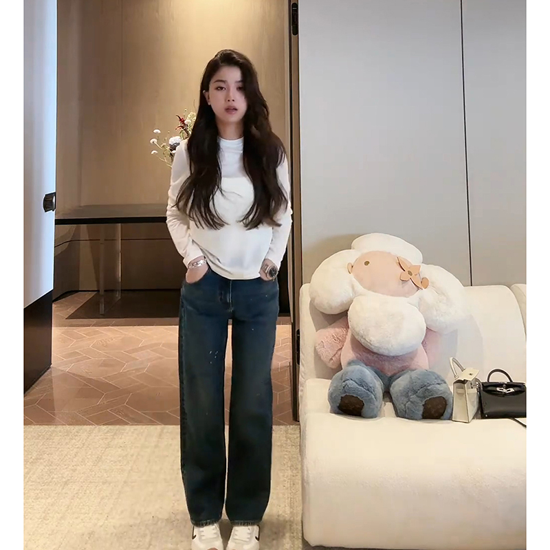 COCO ZONE 刘112025新款泼墨牛仔裤设计感百搭时尚显瘦直筒裤子