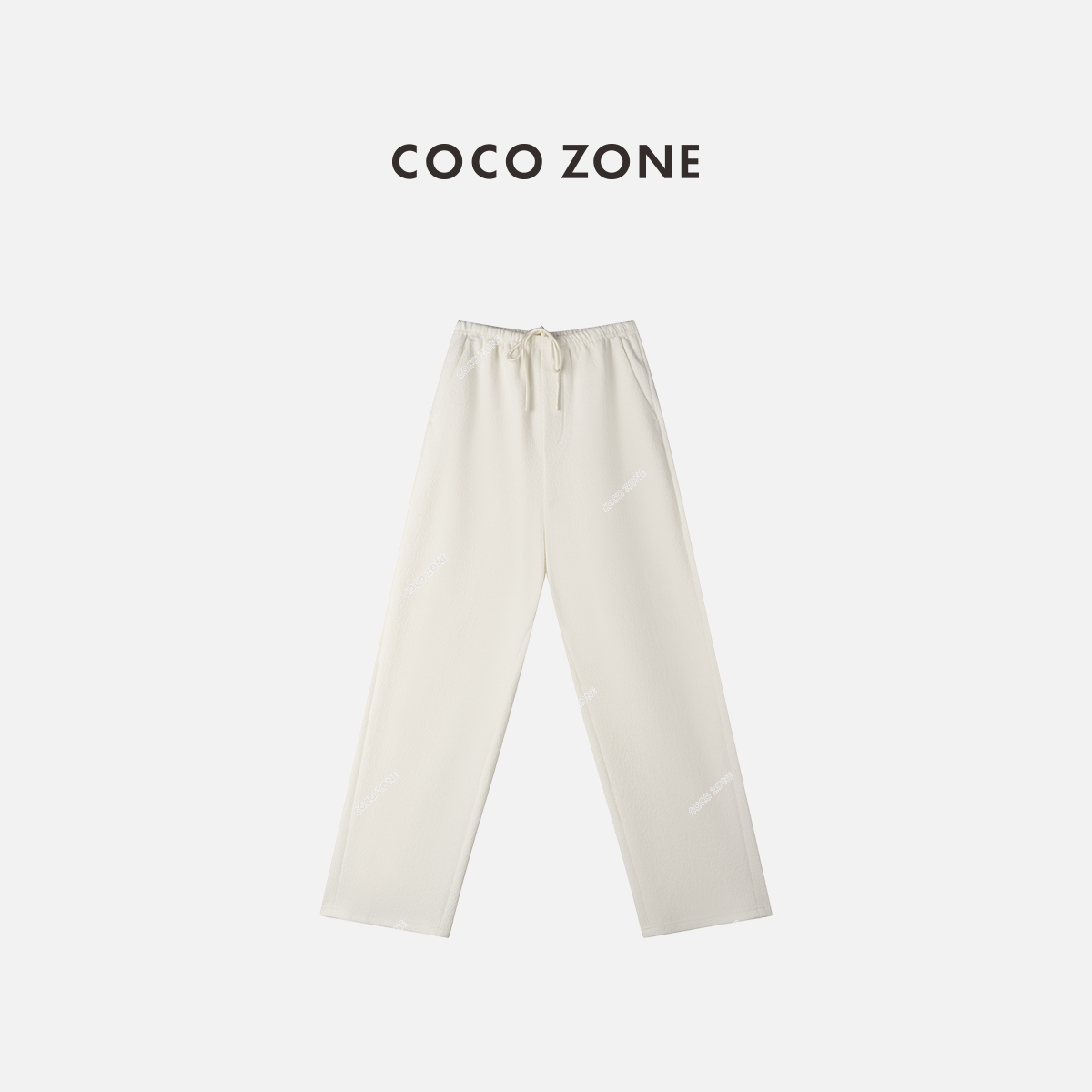 COCO ZONE 刘一一 水波纹直筒松紧腰系带宽松百搭休闲裤CC1D2613
