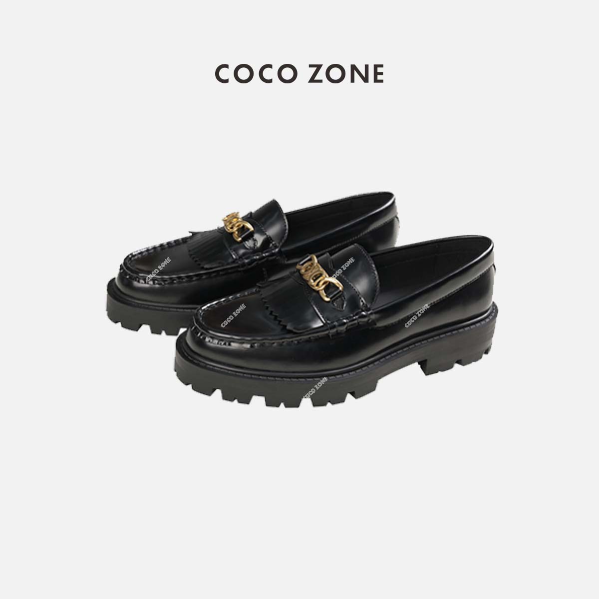 COCO ZONE 刘112025春夏休闲女皮鞋英伦风厚底百搭黑色乐福鞋
