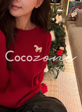 COCO ZONE 刘 一一 “小马毛衣”100羊毛圆领毛织上衣 CD1A1746