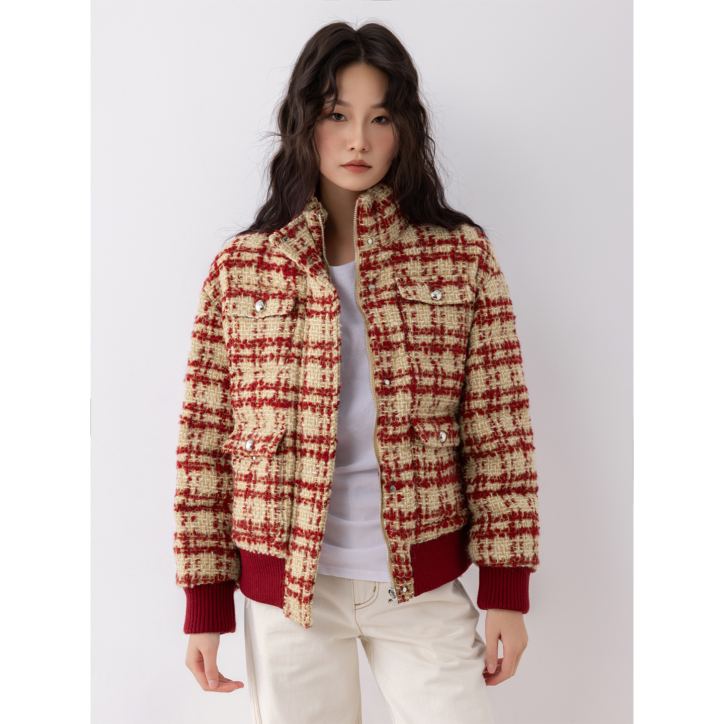 COCO ZONE 刘一一“官宣鹅绒”冬季90鹅绒撞色格纹羽绒服CC2D3205