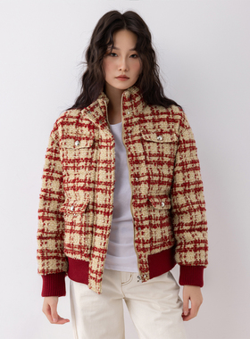 COCO ZONE 刘一一“官宣鹅绒”冬季90鹅绒撞色格纹羽绒服CC2D3205