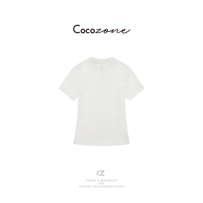 COCO ZONE 刘一一 运动风纯色半拉链立领修身短袖T恤CD2A0248