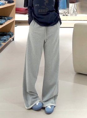 COCO ZONE 刘11【黑标系列】松弛老钱风纯棉棉休闲裤女灰色卫裤
