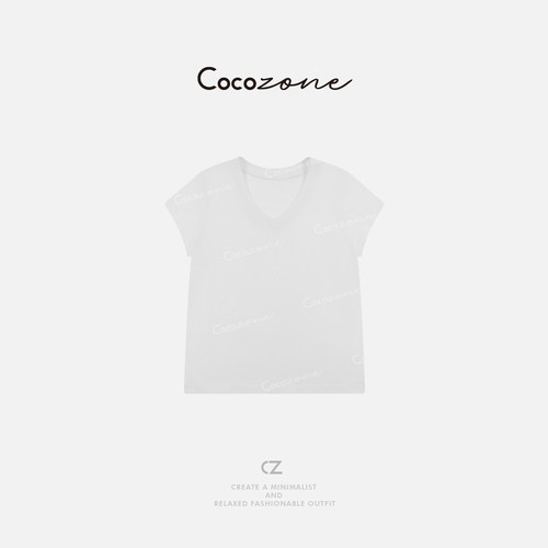 COCO ZONE 刘一一“锁骨T”100棉简约V领短袖T恤CD1A0343