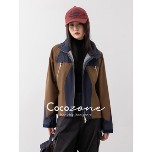 简约立领连帽前拉链拼色外套 观山 CD1A0947 ZONE刘一一 COCO