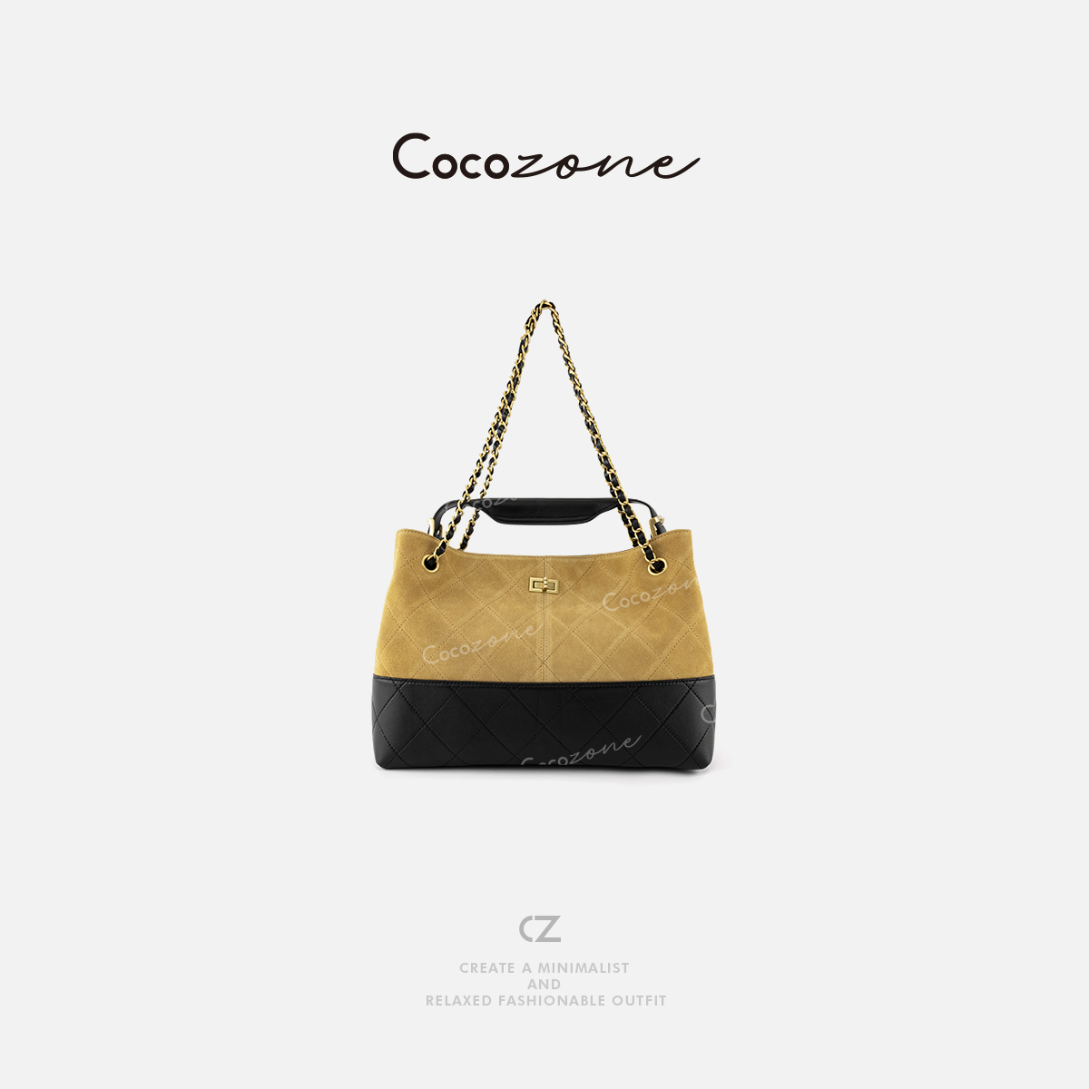 COCO ZONE 刘一一 小香风链条菱格托特大容量水桶单肩包CD2A1413