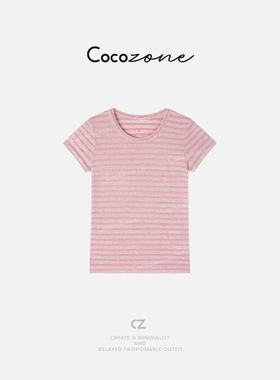 COCO ZONE 刘一一 2026新款修身显瘦条纹圆领短袖T恤ACD1A0151