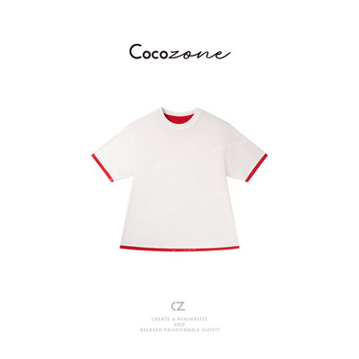 COCO ZONE 刘一一【100匹马棉】26早春圆领拼色短袖T恤 CD2A1526