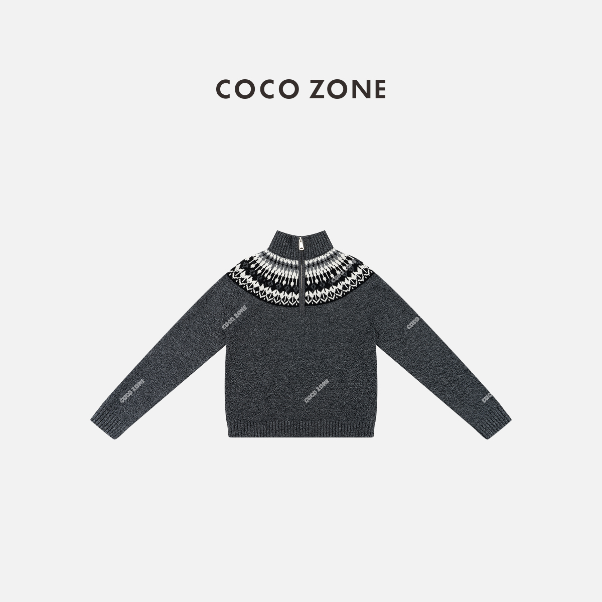 COCOZONE刘一一 半岛之恋春季100绵羊毛半拉链小众针织衫CC2D2731
