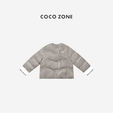 COCO ZONE 刘一一 进口水貂国风刺绣袖口新中式保暖拼接羽绒服女