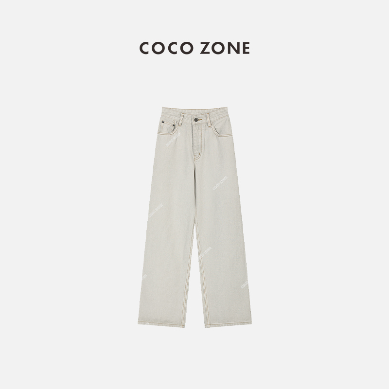 COCOZONE100%棉复古高腰牛仔裤