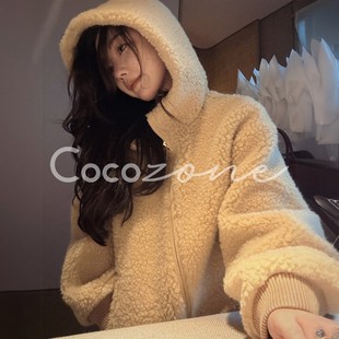 外套女装 COCO 100绵羊毛暖奢风连帽拉链宽松秋季 刘11 冬 ZONE