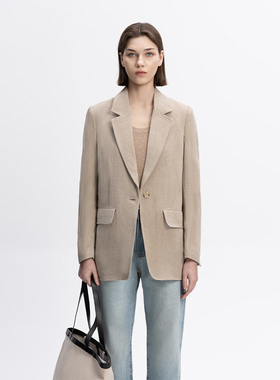 COCO ZONE&刘11复古风亚麻原色西装外套气质西服上衣 23C19761