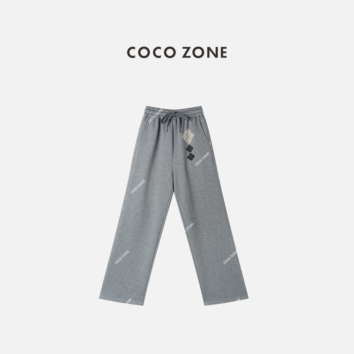 COCO ZONE 刘一一 100棉菱格小众休闲裤松紧腰直筒裤CC2D2597