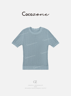 COCO ZONE 刘11 25春夏时尚修身竖条纹短袖针织衫CD2A0455