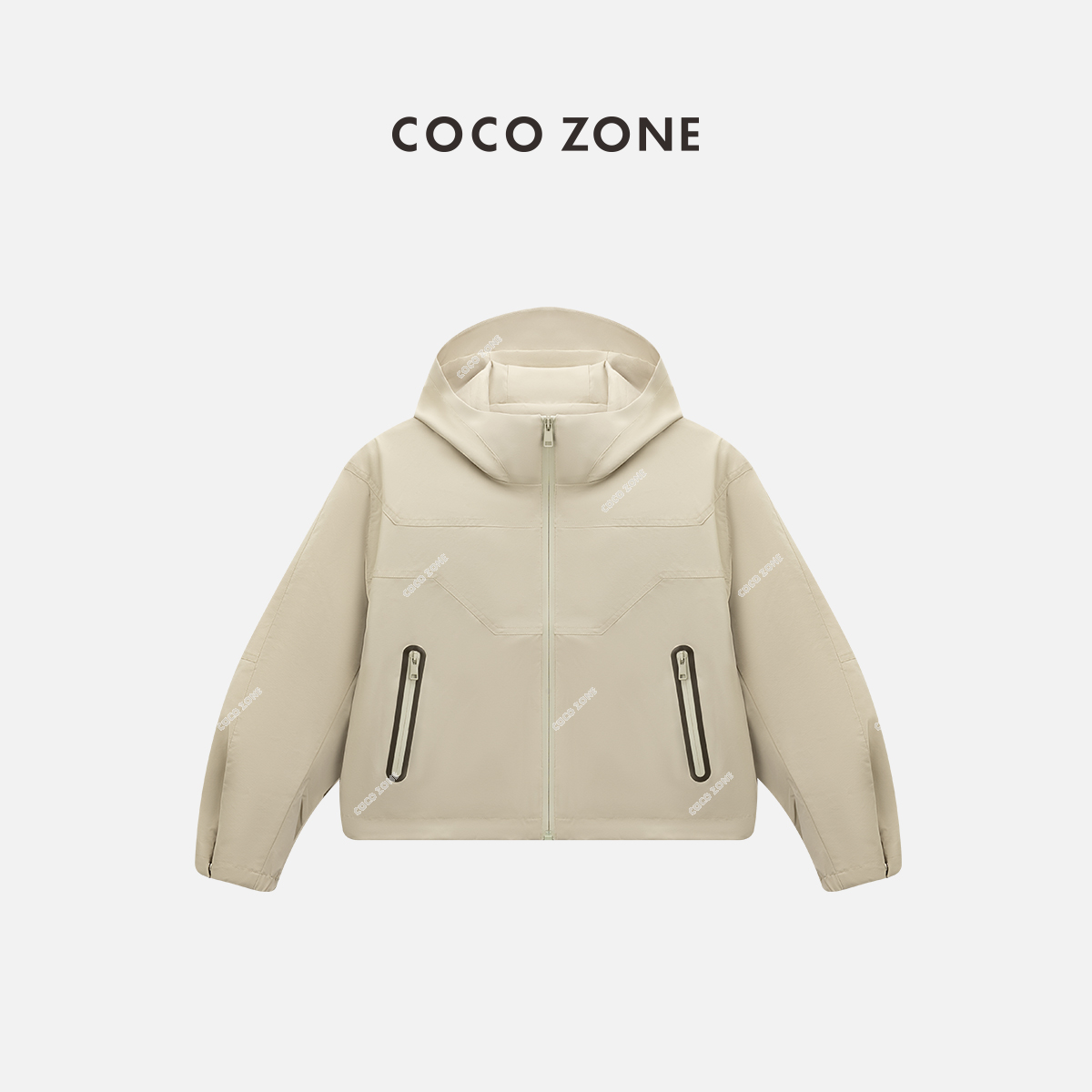 COCO ZONE2024春季连帽高领外套弹力扣拉链假口袋上衣24C10293