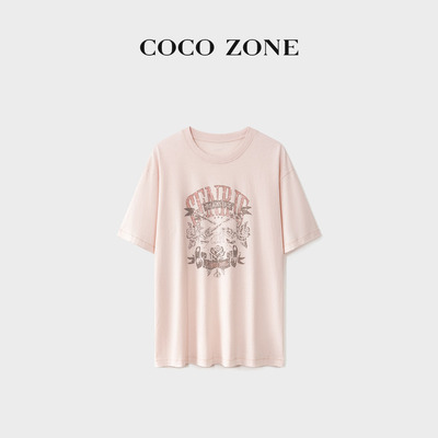 COCO ZONE刘一一【100棉】26夏款圆领印花短袖T恤CF1B1071