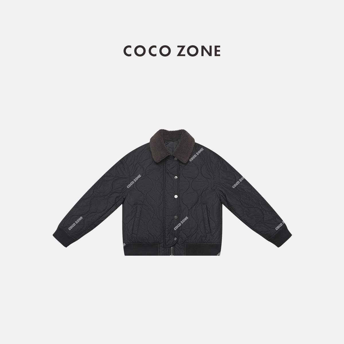 COCO ZONE 刘11 秋冬美式复古拼接翻领单排扣棉服CC2D2777