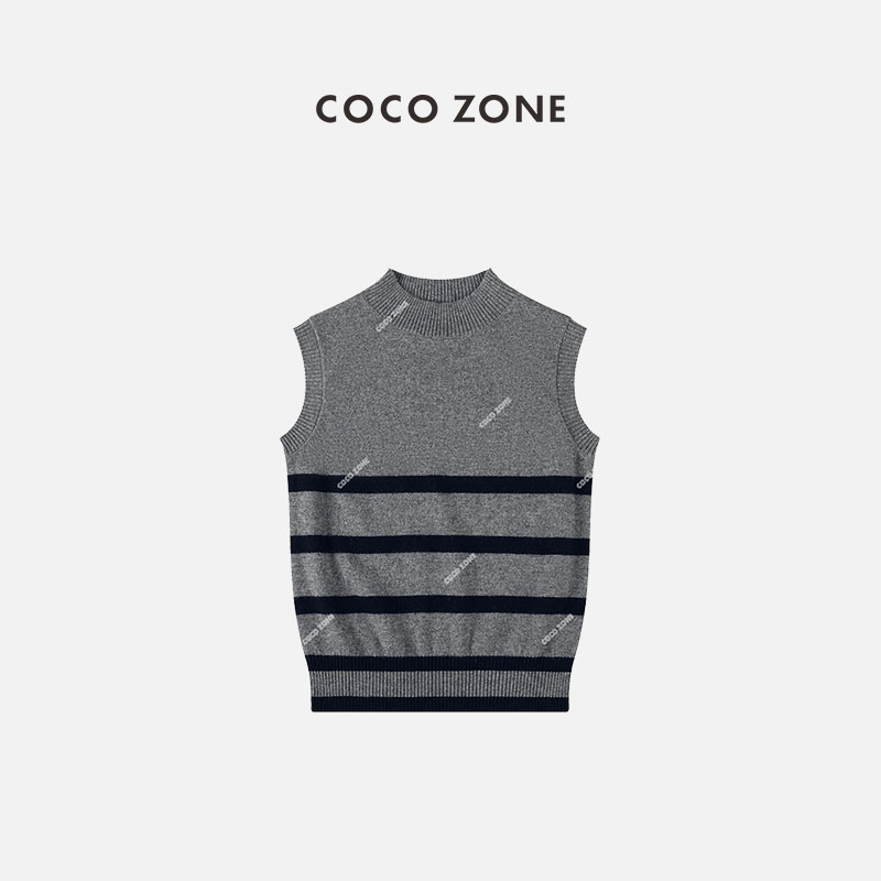 COCOZONE条纹圆领针织毛衣